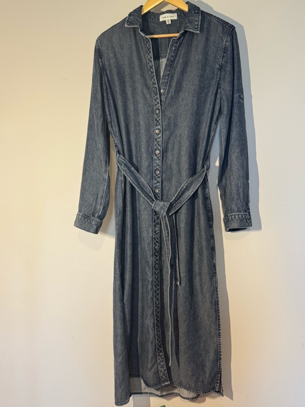 Cloth & Stone Denim Shirt Dress Lyocell Button Front Midi Roll Tab M - Picture 3 of 7